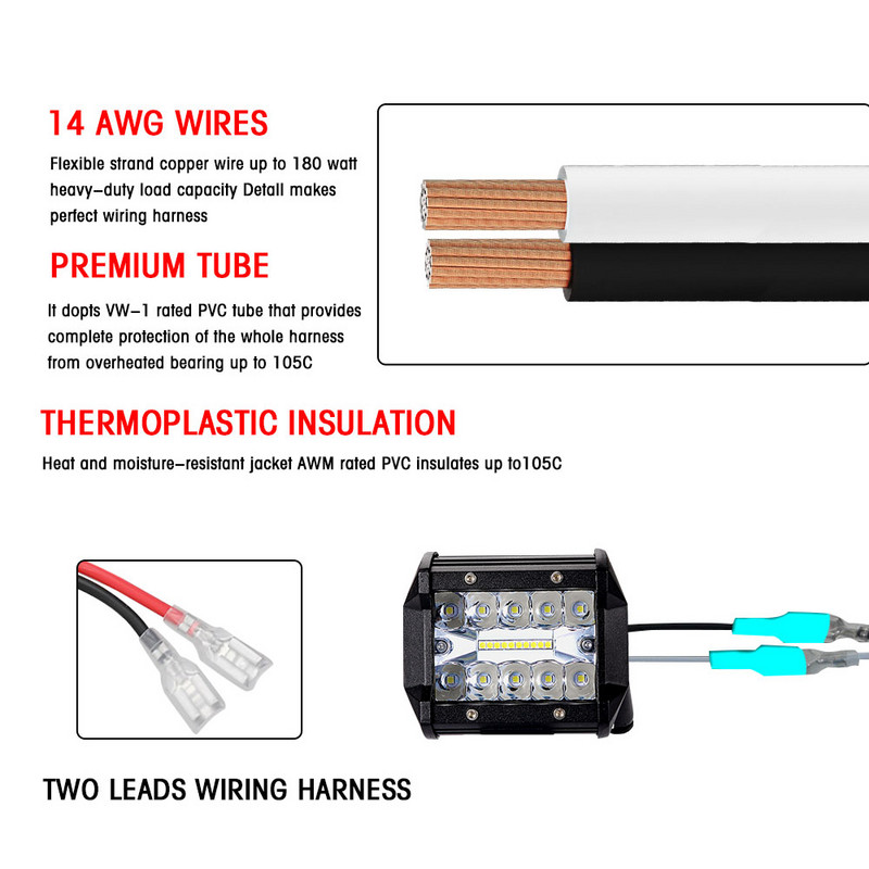 Kit cablaj de 2,2 metri pentru 4 lumini 2 lumini Siguranță întrerupător pornit-oprit 12V releu 480W/300w pentru bara de lumină de lucru cu LED-uri pentru mașini de teren