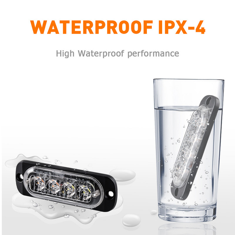 1vnt 4LED mirksinčios signalinės lempos LED šviesos juostos automobilio blykstės įspėjamosios šviesos avarinės lempos šviesos juosta policijos sunkvežimio visureigio motociklui