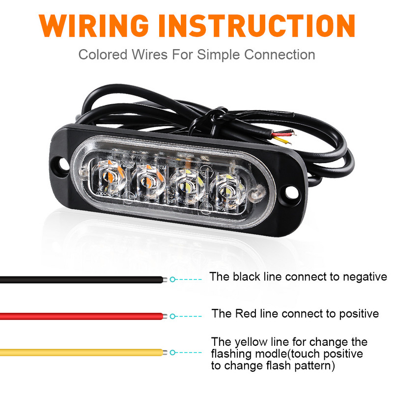1vnt 4LED mirksinčios signalinės lempos LED šviesos juostos automobilio blykstės įspėjamosios šviesos avarinės lempos šviesos juosta policijos sunkvežimio visureigio motociklui