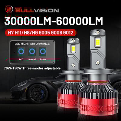 H11 H7 LED 60000LM 3 üzemmód kapcsoló autós fényszóró 12V 24V H8 H9 9005 9006 9012 HIR2 35W 55W 75W távirányító nagy fényerejű izzó