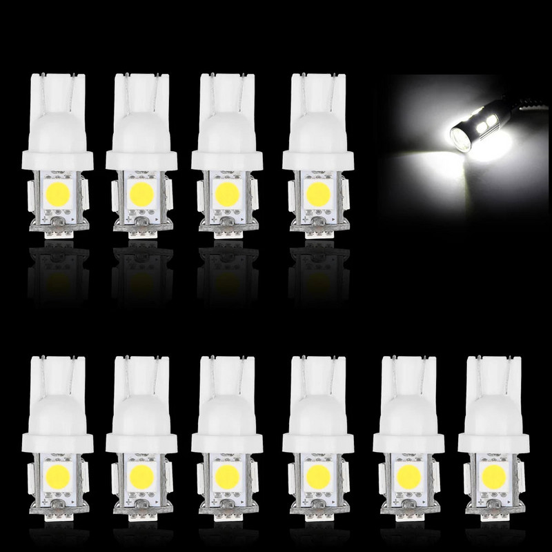 Led žibintai automobiliui Nauji 10vnt Super Bright LED T 10 Wedge 5 SMD 5050 LED lemputės 192 168 193 W5W 2825 158 pločio lempa
