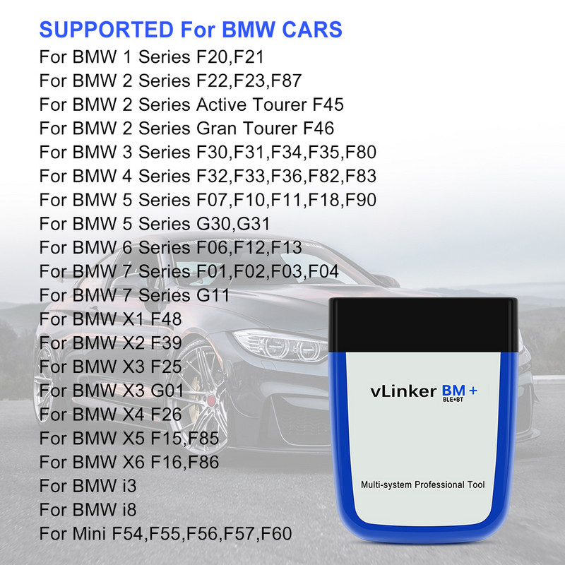 Vgate vLinker BM ELM327 BMW szkennerhez wifi Bluetooth 4.0 OBD2 OBD 2 autódiagnosztikai automatikus kiolvasó eszköz Bimmercode ELM 327 V 1 5