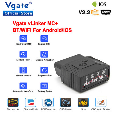 Vgate vLinker MC+ ELM327 V2.2 Bluetooth 4.0 OBD2 скенер OBD 2 WIFI BimmerCode FORScan Auto Car Diagnostic tools ELM 327 V 1 5