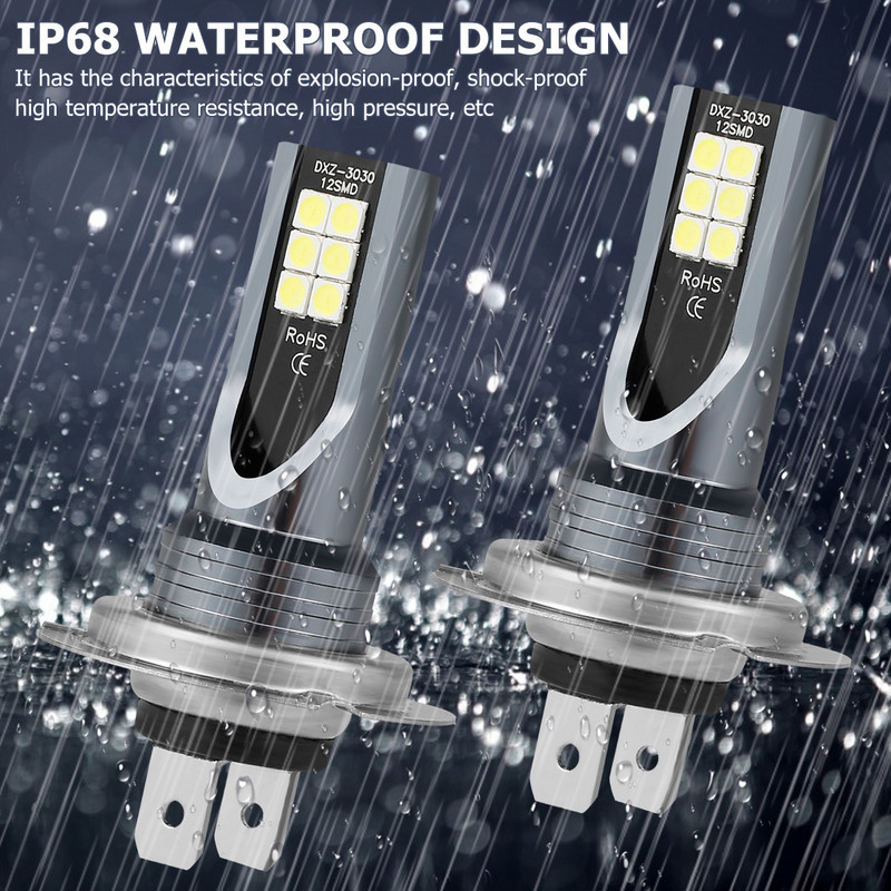 Bec LED H7 pentru faruri 6500K 600lm Becuri pentru faruri de ceață Bec cu xenon rezistent la apă pentru faruri pentru mașini și motociclete 12V cu faza mare/în jos Lampă de ceață