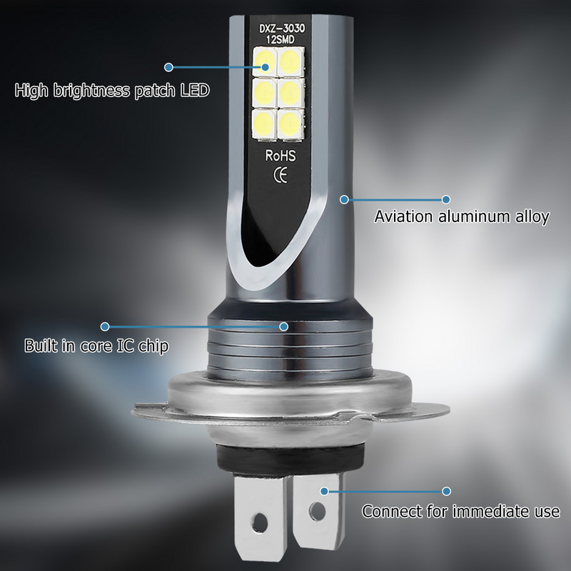 Bec LED H7 pentru faruri 6500K 600lm Becuri pentru faruri de ceață Bec cu xenon rezistent la apă pentru faruri pentru mașini și motociclete 12V cu faza mare/în jos Lampă de ceață
