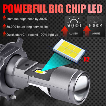 H4 Headlight αυτοκινήτου A3 H4 LED Headlight Projector Lens 100W Mini Projector Light Bulb High Low Beam Plug-and-play LED Headlight