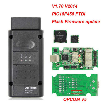 OPCOM V5 Opel OP COM 1.70 välkmälu püsivara värskenduse jaoks Opeli OP-COM PIC18F458 CAN BUS OBD 2 OBD2 autotööriistade auto diagnostikakaabel