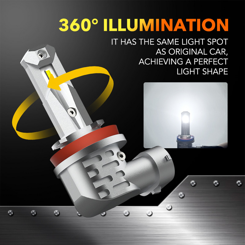 OXILAM 2x H8 H11 LED priekinis žibintas H10 9145 9140 9006 HB4 CSP LED rūko žibintas 6500K 3000K geltona automobilio dienos šviesos lemputė