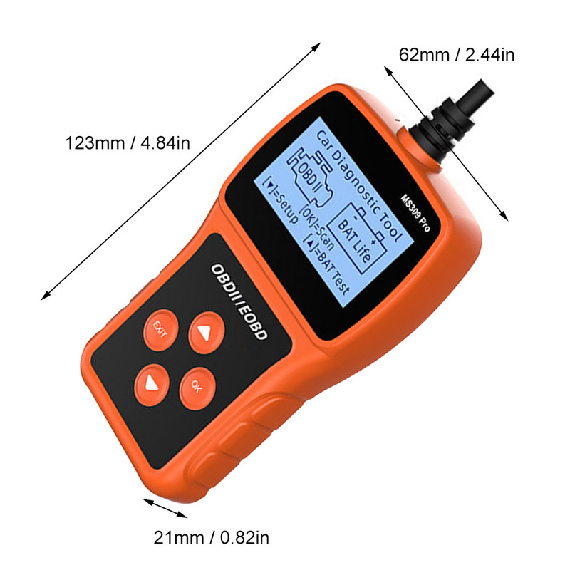 MS309PRO OBD2 Scanner Instrument de diagnosticare Tester baterie Cititor de coduri de eroare pentru mașină Analizor de testare a motorului auto Afișaj 2,4"