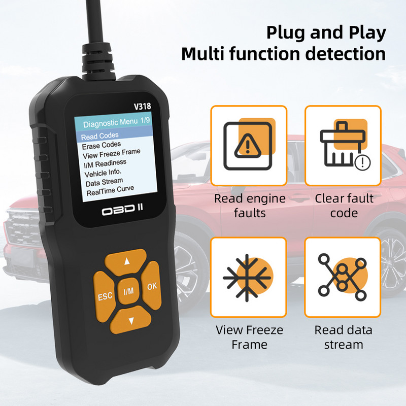 Automobilio OBD2 skaitytuvo kodų skaitytuvo variklio gedimų skaitytuvas palaiko 10 kalbų CAN diagnostikos nuskaitymo įrankį ELM visiems OBD II protokolams