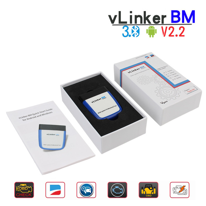 Kódolvasó BMW Bimmercode vLinker BM autódiagnosztikai eszközhöz Bluetooth 3.0 OBD2 szkenner ELM327 V2.2