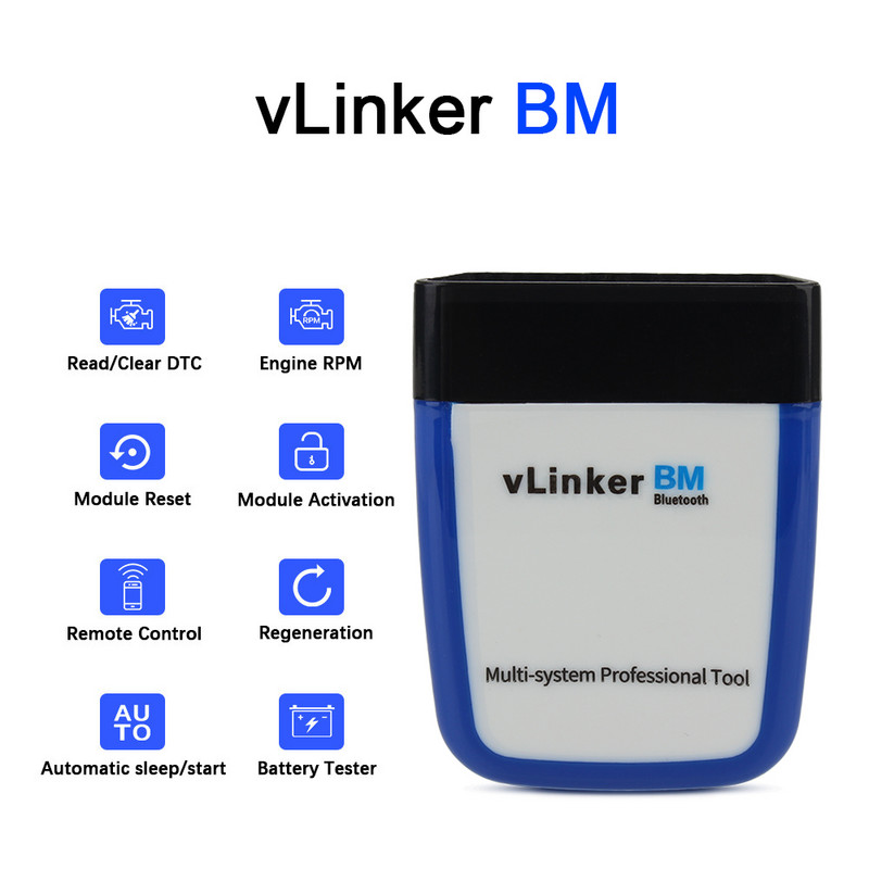 Kódolvasó BMW Bimmercode vLinker BM autódiagnosztikai eszközhöz Bluetooth 3.0 OBD2 szkenner ELM327 V2.2