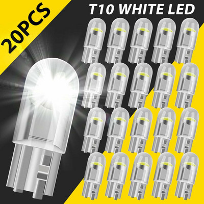 20 Pcs T10 LED W5W W3W 194 168 501 2825 COB LED Car Wedge Parking Lights Side Door Bulb Instrument Lamp Auto License Plate Light