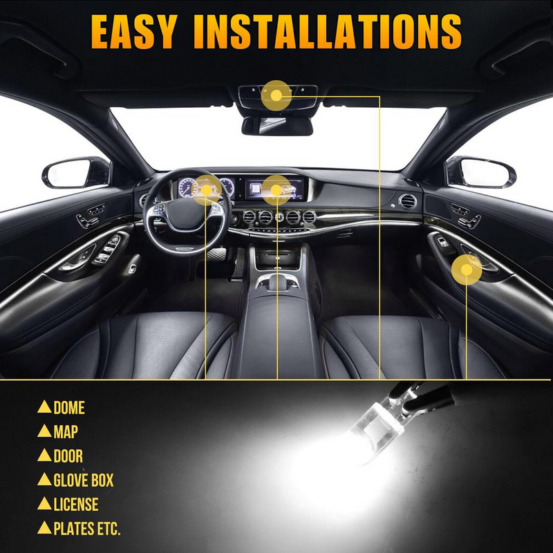 20 бр. T10 LED W5W W3W 194 168 501 2825 COB LED автомобилни клиновидни светлини за паркиране на страничната врата Крушка за инструменти Лампа за автомобилен регистрационен номер