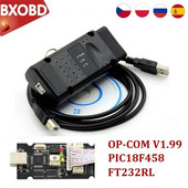 Най-новият Opel OP-COM V1.99 CANBUS четец на кодове OPCOM 2018 за PIC18F458 FT232 скенер 1.99 OP COM Професионална диагностика