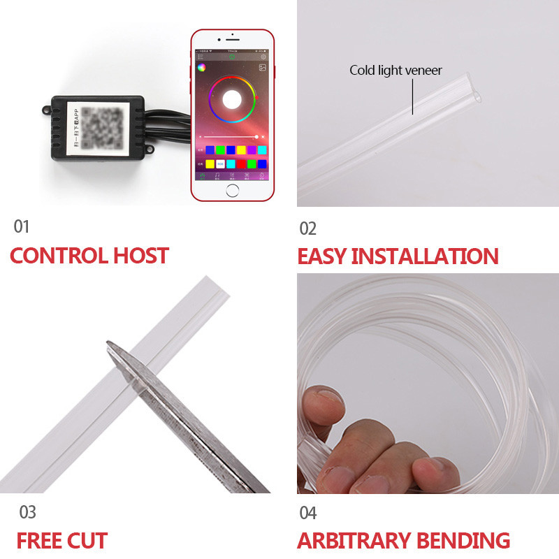 Automobilio atmosferos žibintai EL Neoninės vielos juostos šviesa RGB Kelių režimų Programėlė Garso Valdymas Auto Interjeras Dekoratyvinė Aplinkos Neoninė Lempa