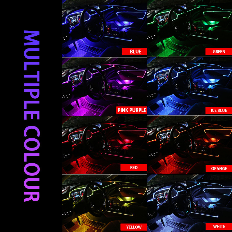 Automobilio atmosferos žibintai EL Neoninės vielos juostos šviesa RGB Kelių režimų Programėlė Garso Valdymas Auto Interjeras Dekoratyvinė Aplinkos Neoninė Lempa