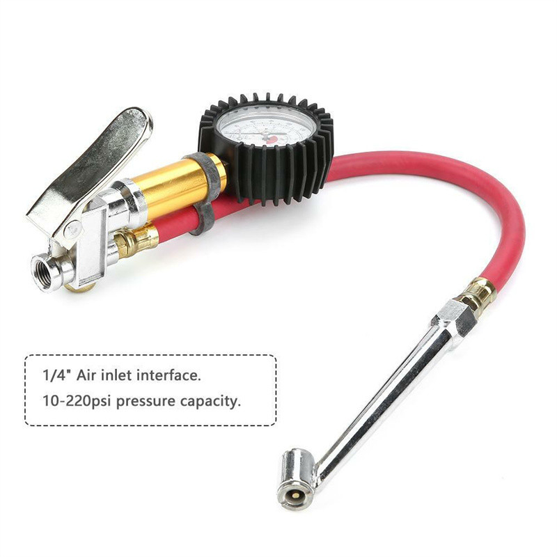 10-220PSI automobilių oro padangų slėgio pistoletas rankinis padangos pripūtimas su matuokliu, didelio tikslumo, geros kokybės iškrovimas