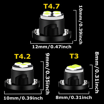 10 τεμ. T3 T4.2 T4.7 Super Bright LED Bulbs Auto Εσωτερικό Πίνακας Μετρητής Speedo Dash Φωτιστικό Ταμπλό αυτοκινήτου Φώτα συμπλέγματος οργάνων 12V