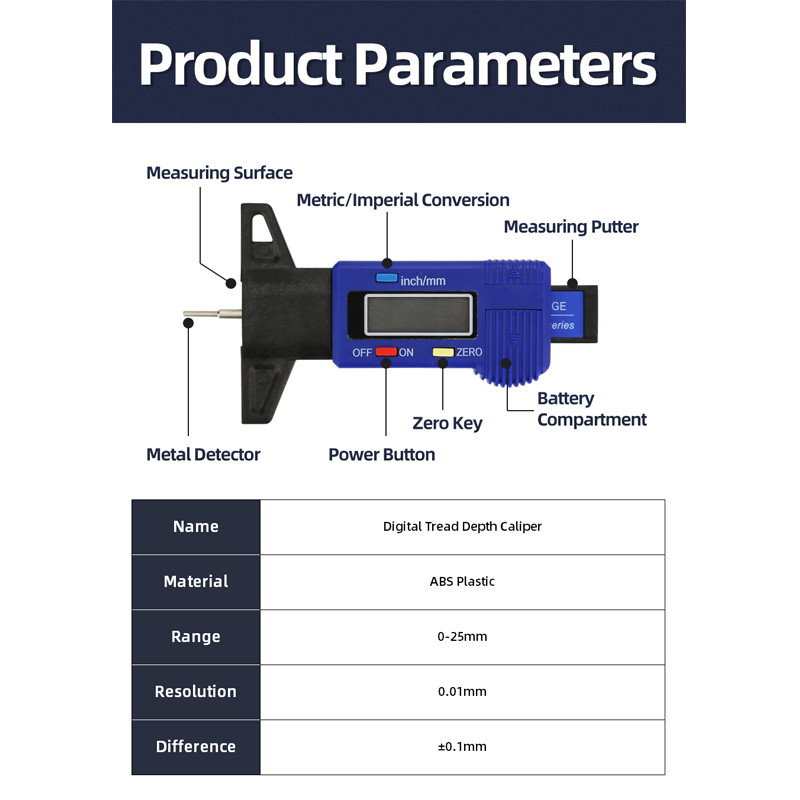 Digitalni mjerač dubine gaznog sloja gume za automobile Mjerači debljine Sustav za praćenje dubine Kaliper Alat za mjerenje automatskog otkrivanja istrošenosti guma