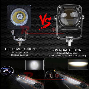 2-инчова LED светлина за шофиране Черен/Червен квадрат 20W LED работна светлина LED шушулки 6000K Бяло/3500K Жълто за офроуд кола, камион SUV, ATV, лодка