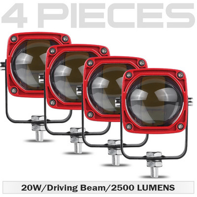 2 colių LED vairavimo šviesa juoda / raudona kvadratinė 20 W LED darbo šviesos LED lemputės 6000K balta / 3500K geltona, skirta visureigiams visureigiams keturračiams