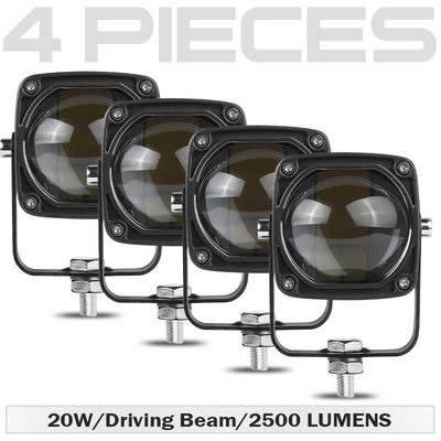 2 colių LED vairavimo šviesa juoda / raudona kvadratinė 20 W LED darbo šviesos LED lemputės 6000K balta / 3500K geltona, skirta visureigiams visureigiams keturračiams