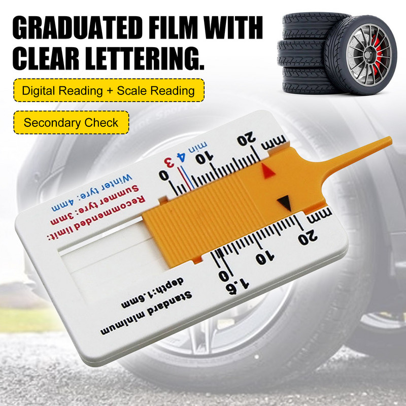 Μετρητής βάθους ελαστικού τροχού αυτοκινήτου 0-20 χιλιοστά Μετρητής βάθους ελαστικού τροχού αυτοκινήτου Ενδεικτική λυχνία βάθους μετρητή τροχού Αξεσουάρ για Audi Bwm Honda
