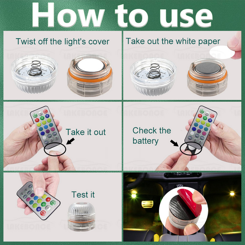 Telecomandă fără fir LED Lumini ambientale Lampă de atmosferă subluminoasă pentru interiorul mașinii cu adeziv Lumină de decorare automată rezistentă la apă