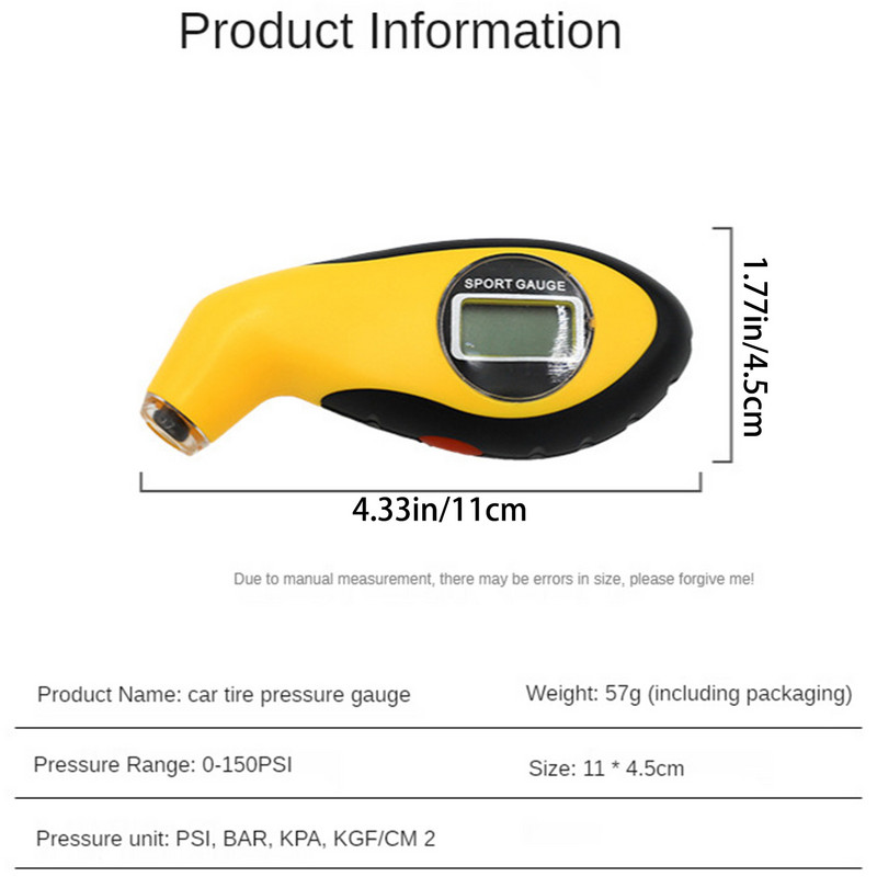 Padangų slėgio matuoklis Skaitmeninis padangų slėgio matuoklis su apšvietimu LCD ekranu 150 PSI slėgio tikrintuvas automobiliams dviračiams motociklams