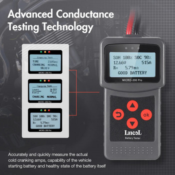 Lancol Micro200 Pro Тестер за автомобилни акумулатори 12V 40-2000CCA Анализатор на оловно-киселинни батерии Тест за завъртане Тест за зареждане Диагностичен инструмент