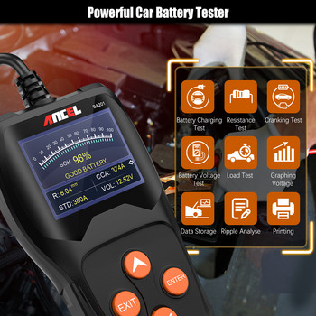 Ancel BA201 Car Battery Tester Αναλυτής μπαταρίας 220Ah 2000CCA Voltage Loading Quick Cranking Charging Δοκιμή φόρτισης αυτοκινήτου 12V