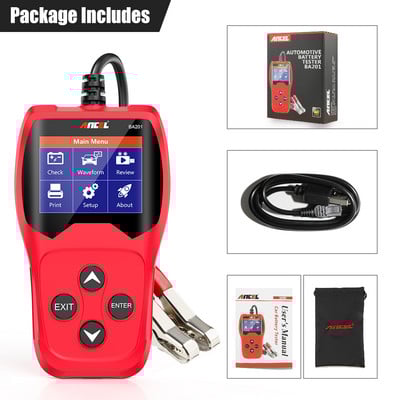 Ancel BA201 Tester baterie auto Analizor baterie 220Ah 2000CCA Încărcare tensiune Încărcare rapidă cu pornire Test de încărcare auto 12V