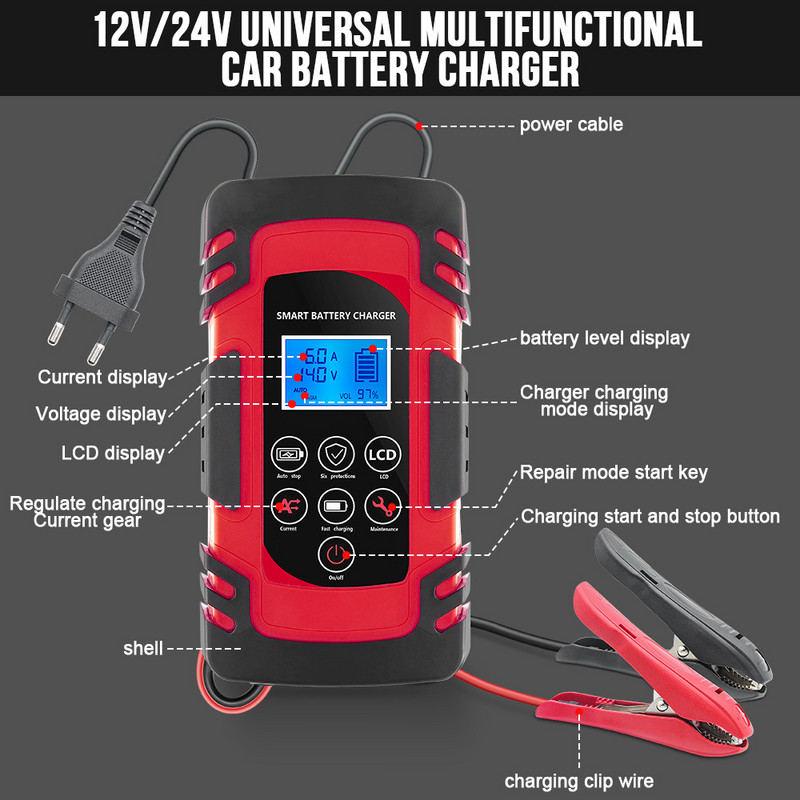 12V 24V 100W Reparare încărcător baterie 24V Instrumente electronice pentru mașină Tester pentru mașină Monitor baterie Tester de sarcină Ferramentas De Diagnóstico