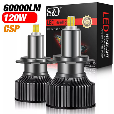 60000LM H7 Powerful Led Mini Car Headlight H3 H8 H11 H1 Led Bulbs HB3 9005 HB4 9006 Hir2 9012 CSP 3D 360 Auto Lamp 12V 6000K
