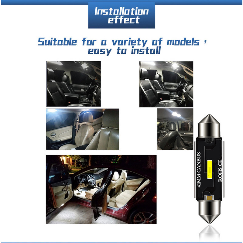 Automobilio LED lemputė 31mm 36mm 39mm 41mm Itin didelio ryškumo T10 Canbus automobilio lubų lemputė CSP automobilio salono skaitymo lempos su dvigubu antgaliu