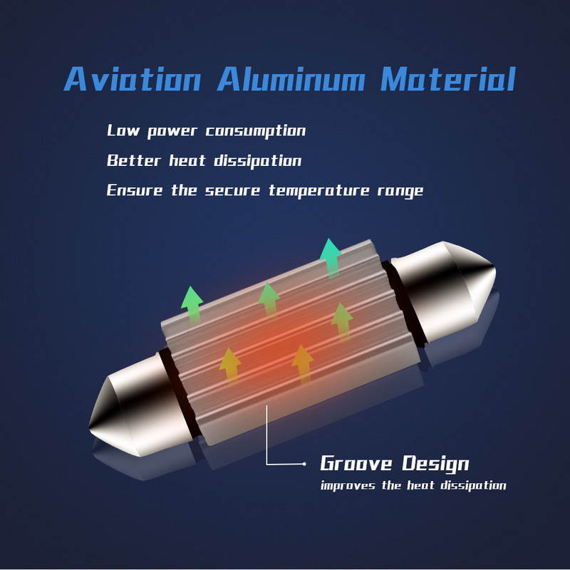 Automobilio LED lemputė 31mm 36mm 39mm 41mm Itin didelio ryškumo T10 Canbus automobilio lubų lemputė CSP automobilio salono skaitymo lempos su dvigubu antgaliu