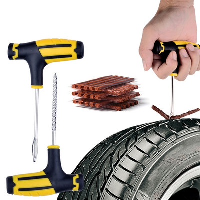 Car Tire Repair Tools Kit with Rubber Strips Tubeless Tyre Puncture Studding Plug Set for Truck Motorcycle