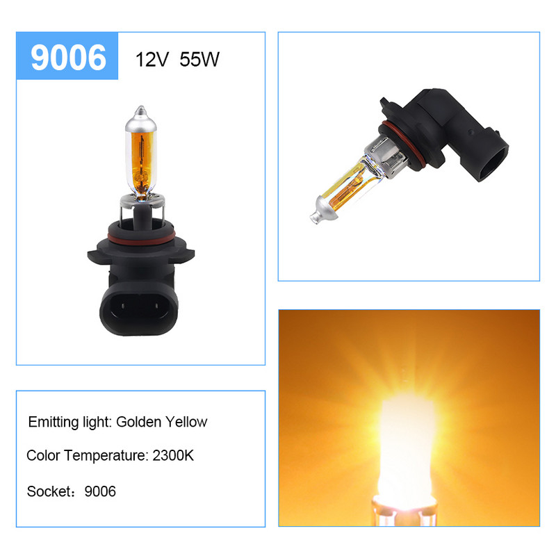 FISHBERG 9006 Super Bright halogén izzók H1 H3 H4 H7 H11 9005 HB3 HB4 65W 12V 4300K autó fényszóró ködlámpák menetlámpa fehér