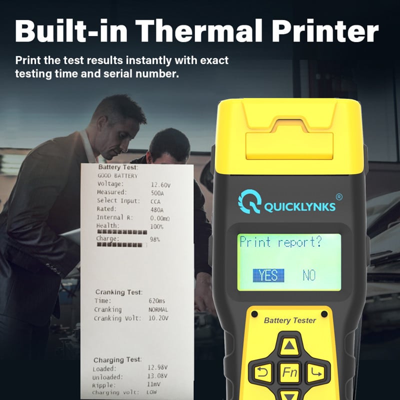 Tester de baterii auto QUICKLYNKS BA1000 BA2000 12V/24V cu imprimantă Test rapid de pornire Test de încărcare Analizor de baterie Instrumente de testare