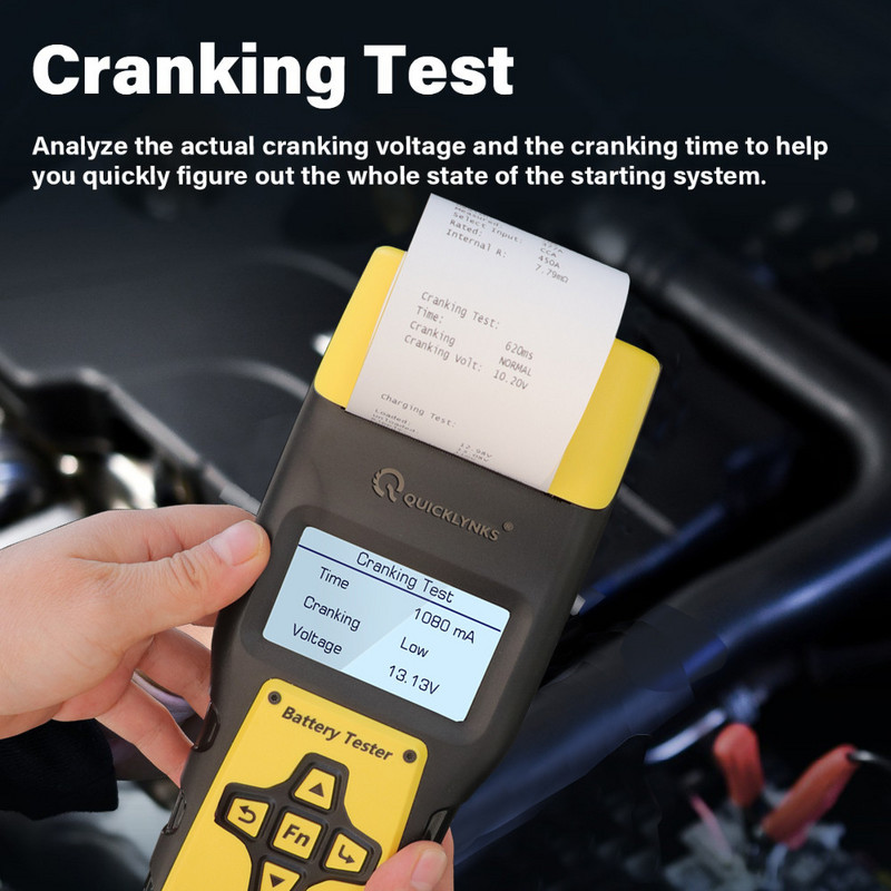 Tester de baterii auto QUICKLYNKS BA1000 BA2000 12V/24V cu imprimantă Test rapid de pornire Test de încărcare Analizor de baterie Instrumente de testare