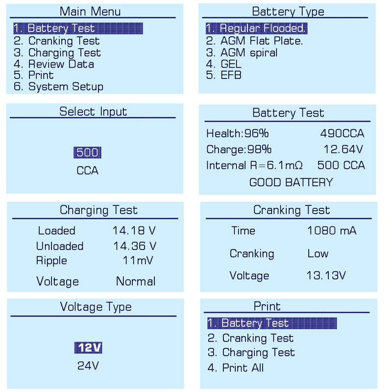 Tester de baterii auto QUICKLYNKS BA1000 BA2000 12V/24V cu imprimantă Test rapid de pornire Test de încărcare Analizor de baterie Instrumente de testare