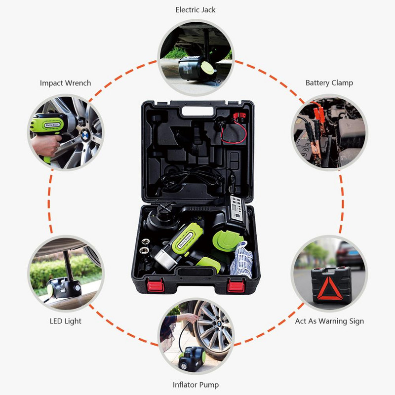 E-HEELP elektrinis automobilio kėliklis 3 in 1 5T hidraulinis kėliklis su smūginiu veržliarakčiu pripūtimo siurblys Automobilių remonto įrankiai Automobilių kėlimo mašina