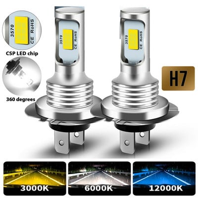 2vnt LED H7 H4 Super Bright CSP priekinių žibintų rinkinys Automobilio rūko žibintų lemputės H1 H8 H9 H11 9005 9006 tolimosios artimosios šviesos 6000K 12V 24V
