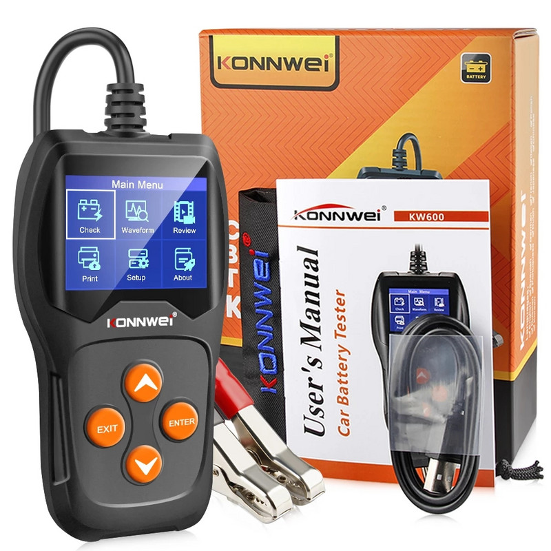 Tester baterie auto KONNWEI KW600 12V 100 până la 2000CCA 12 volți Instrumente pentru baterii pentru mașină Diagnostic de încărcare cu pornire rapidă