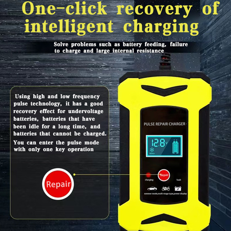 Încărcător digital de baterie de mașină 12V 6A, încărcare complet automată de reparare pentru mașină, motocicletă, încărcător de baterie cu plumb acid de 12v, complet automat