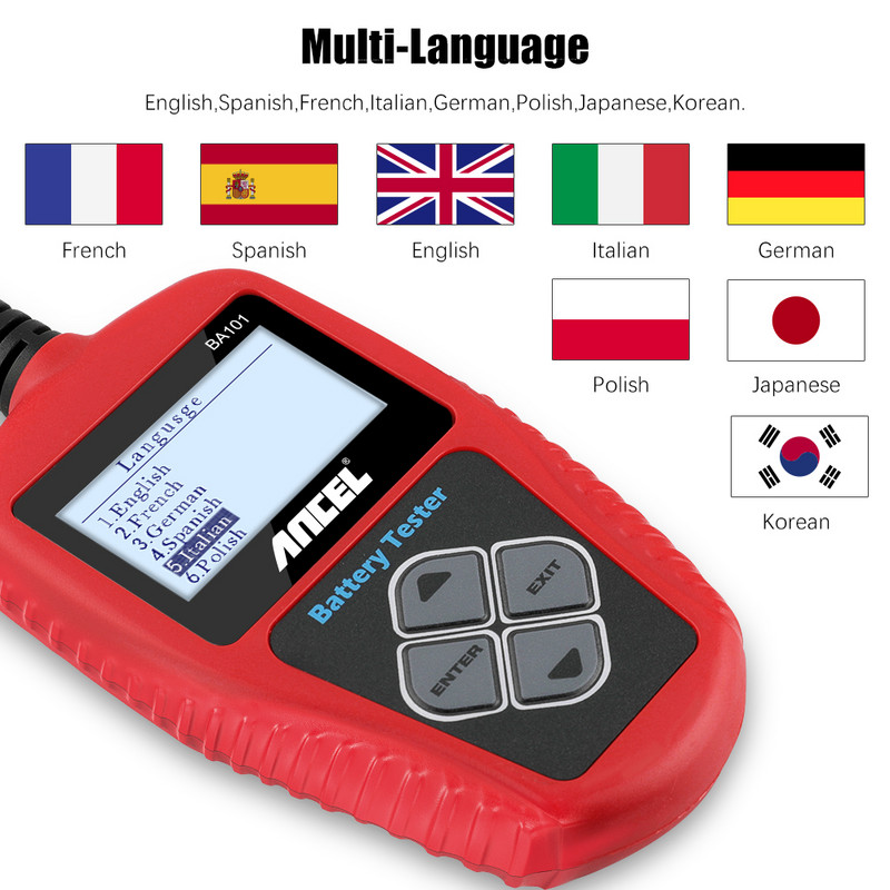 ANCEL BA101 12V autóipari akkumulátor teszter akkumulátor terhelésvizsgáló autó motorkerékpárhoz 100-2000CCA digitális elemző tesztelő eszközök