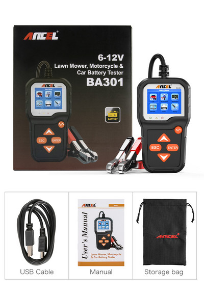 ANCEL BA301 Tester baterie auto pentru tester baterie motocicletă cu 6 tensiuni Analizor auto 12V 100 până la 2000 CCA Tester baterie PK KW650