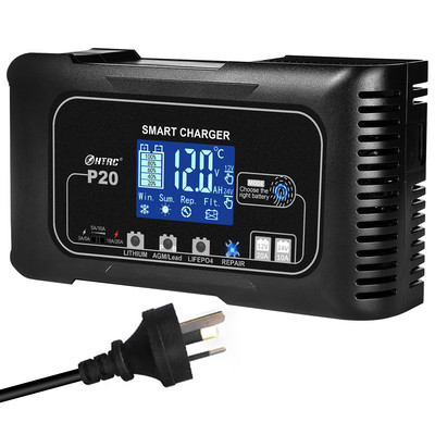 HTRC 20A 12V-24V nutikas akulaadija mootorrataste autoakude parandamiseks auto Moto pliihappega AGM GEL PB liitium LiFePo4 aku