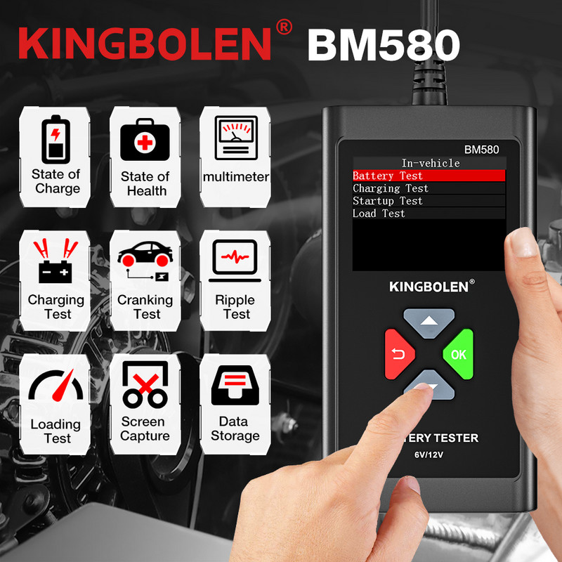 KINGBOLEN BM580 Tester baterie auto 6V 12V Instrumente de testare auto Examen de sănătate a mașinii Clip de acces reversibil Voltmetru PK BM550 BM560